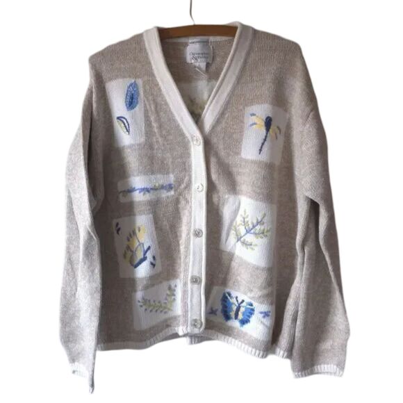 Christopher & Banks Sweaters - Vintage Y2K Grandma Core Button Down Novelty Sweater Cardigan Patch Embroidery